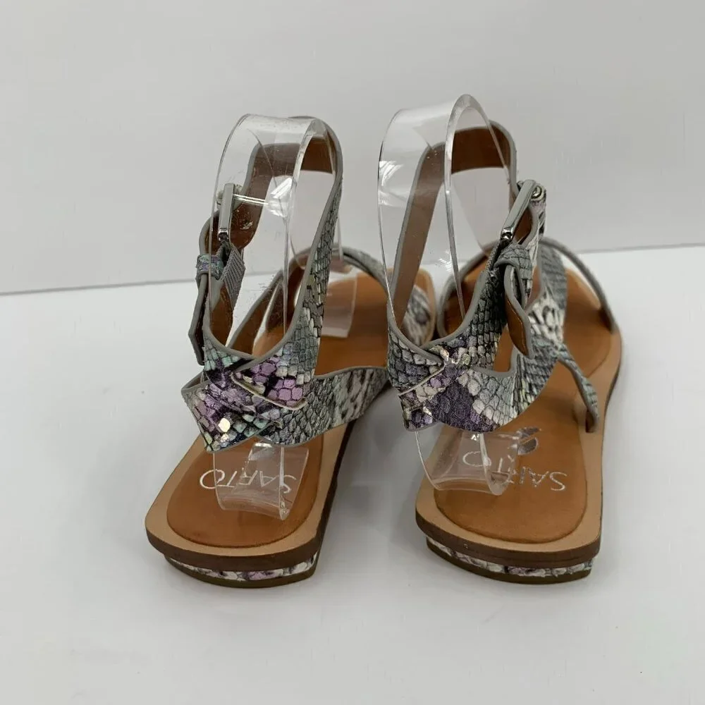 Franco Sarto Ema gray shimmery snake skin ankle strap square toe sandal new 6